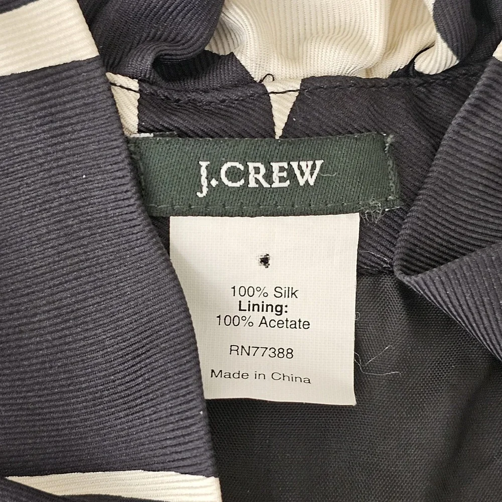 J Crew Dress Womens Size 10 Black White Silk‎ Ruffle Collar Abstract Print HO07